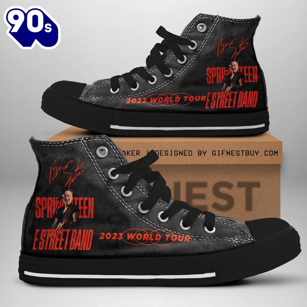 Bruce Springsteen E Street Band World Tour, Bruce Springsteen High Top Canvas Shoes For Fans Bruce Springsteen E Street Band World Tour, Bruce Springsteen High Top Canvas Shoes For Fans