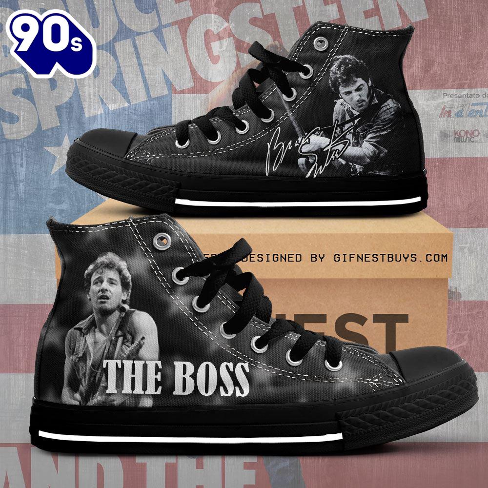 Bruce Springsteen The Boss, Bruce Springsteen High Top Canvas Shoes , Bruce Springsteen Fan For Fans Bruce Springsteen The Boss, Bruce Springsteen High Top Canvas Shoes , Bruce Springsteen Fan For Fans