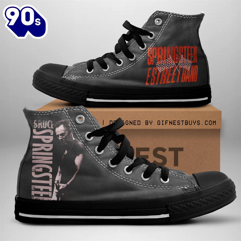 Bruce Springsteen X E Street Band Black Shoes, Bruce Springsteen High Top Canvas Shoes For Fans Bruce Springsteen X E Street Band Black Shoes, Bruce Springsteen High Top Canvas Shoes For Fans
