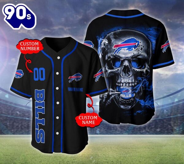 Buffalo Bills NFL Skull Logo Personalized Baseball Jersey