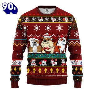 Bull Dog Cartoon Noel Mc Ugly Christmas Red Brown