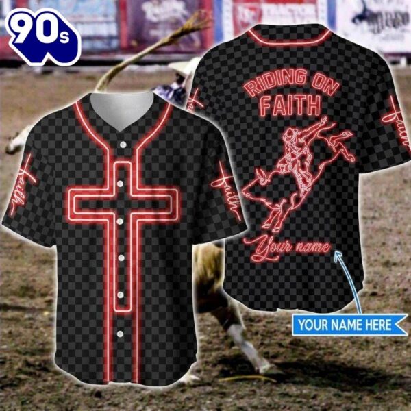 Bull Riding Bull Riding On Faith Cross Custom Baseball Jersey   Gift Christmas