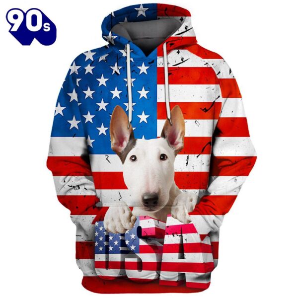 Bull Terrier Dog 3D Face Graphic Premium America Flag Hoodie   Gift Christmas