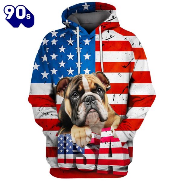 Bulldog 1 3D Face Graphic Premium America Flag Hoodie   Gift Christmas