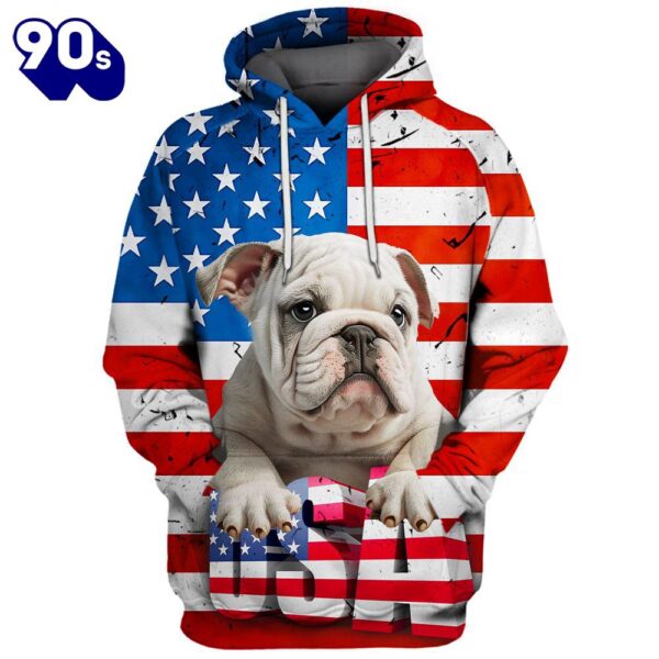 Bulldog 6 3D Face Graphic Premium America Flag Hoodie   Gift Christmas