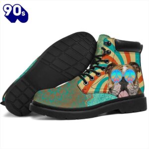 Bulldog Dog Leather Boots Shoes Funny Hippie Style