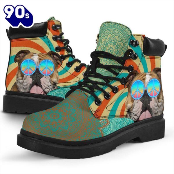 Bulldog Dog Leather Boots Shoes Funny Hippie Style