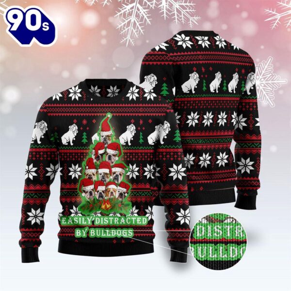 Bulldog Pine Tree Christmas Ugly Christmas Sweater