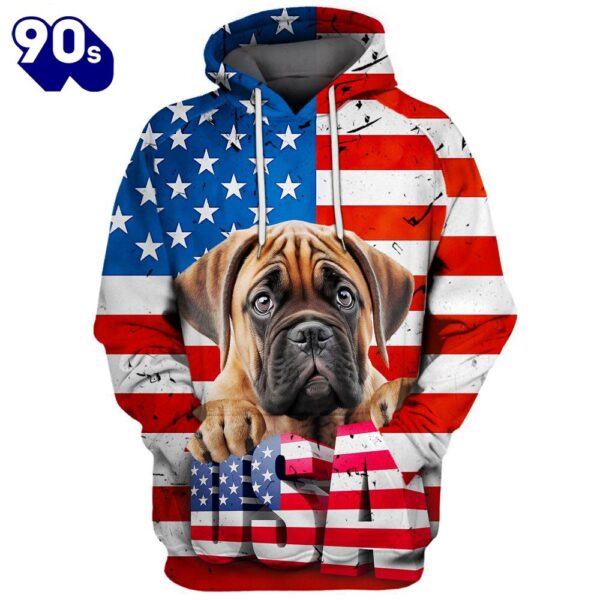 Bullmastiff Dog 3D Face Graphic Premium America Flag Hoodie   Gift Christmas