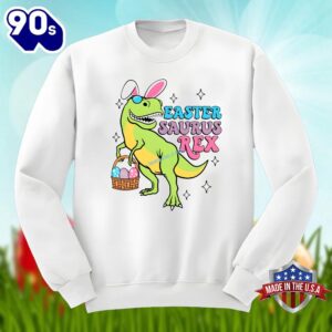 Bunny Saurus Rex Dinosaur With Easter Eggs Shirt Cotton