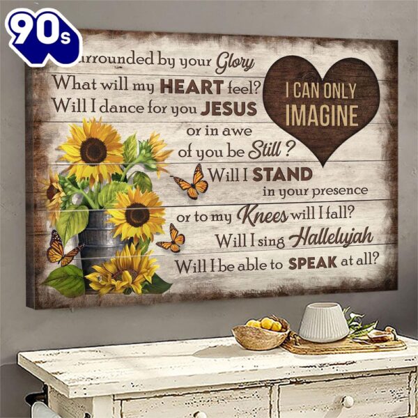 Butterflies And Sunflower I Can Only Imagine Heart Canvas Wall Art   Gift Christmas