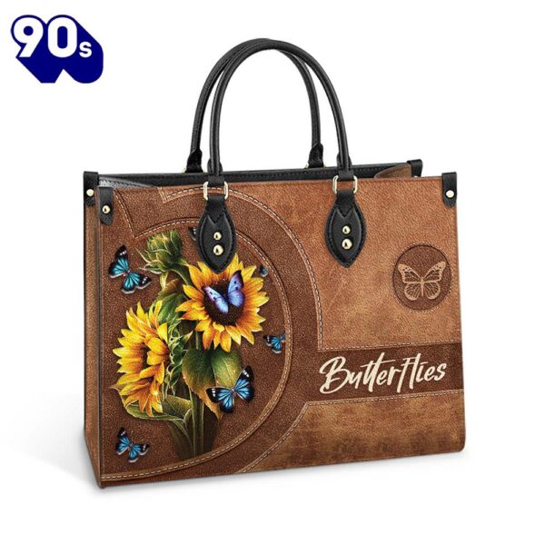 Butterfly Beauty Sunflowers Leather Bag Christ Gifts Leather Bags  Gift For  Women Christmas