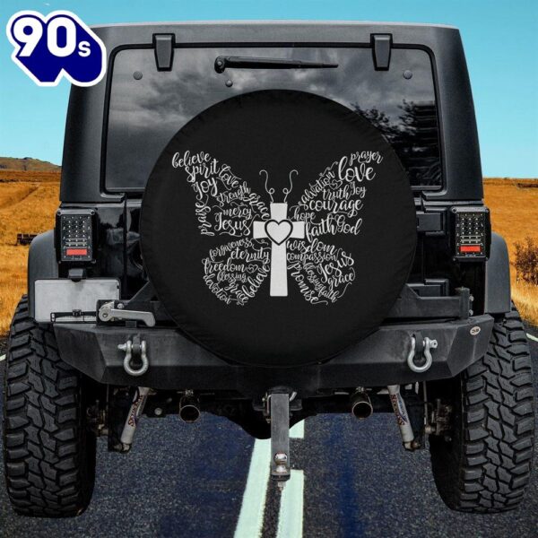 Butterfly Cross Christian Butterfly Jesus Christian Spare Tire Cover – Christian Tire Cover Car Decor