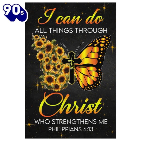 Butterfly Cross Faith I Can Do All Things Through Christ Canvas Wall Art Prints   Gift Christmas