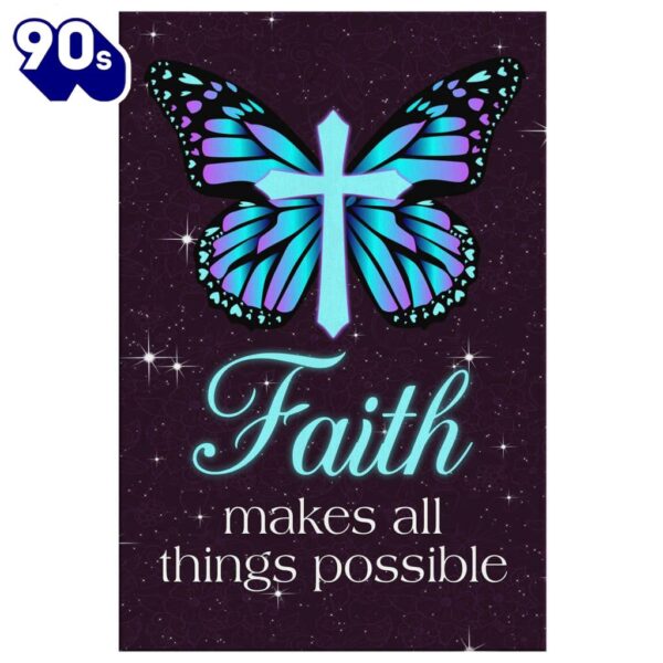 Butterfly Cross Faith Makes All Things Possible Christian Canvas Wall Art Prints   Gift Christmas