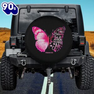 Butterfly I can do all things through christ Tire Cover – Christian Tire Cover Car Decor