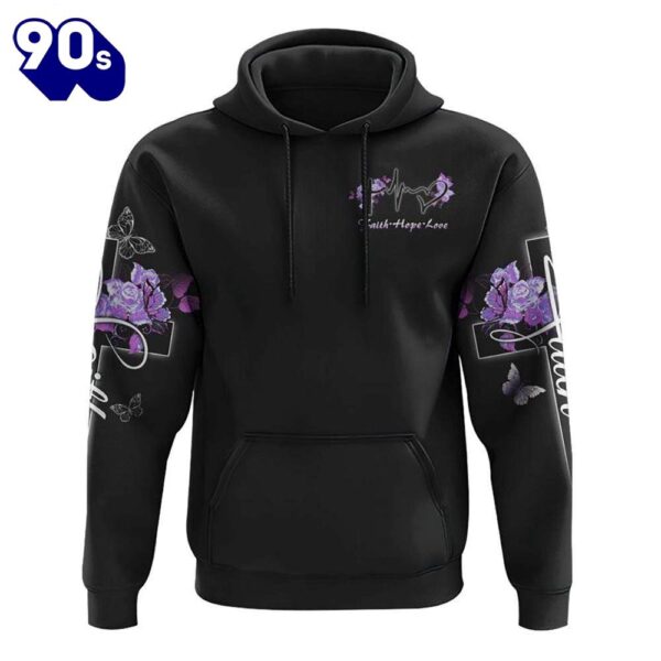 Butterfly Purple Cross Faith 3D Hoodie