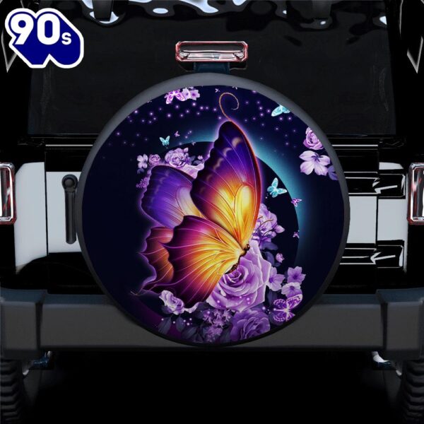 Butterfly Purple Flower Spare Tire Covers Gift For Campers