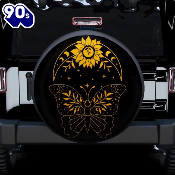 Butterfly Sunflower Car Spare Tire Covers Gift For Campers