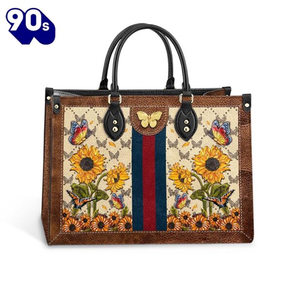 Butterfly Sunflower Leather Bag Christ Gifts Leather Bags  Gift For  Women Christmas