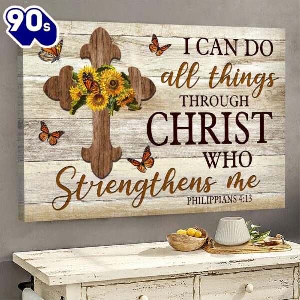 Butterfly Wooden Cross I Can Do All Things Through Christ Who Strengthens Me Canvas Wall Art   Gift Christmas