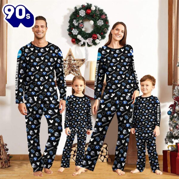 BYU Cougars NCAA And Mickey  Mouse Pajamas Custom Your Name Mickey  Pajama Set