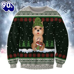 Cairn Terrier With Snow And Christmas Ugly Sweater