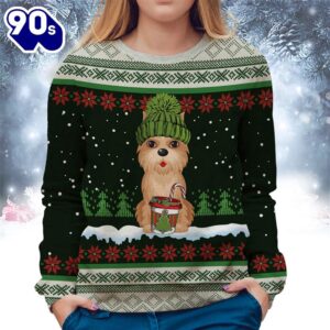 Cairn Terrier With Snow And Christmas Ugly Sweater