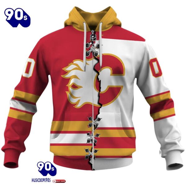 Calgary Flames Personalized NHL Mix Jersey Hoodie Set