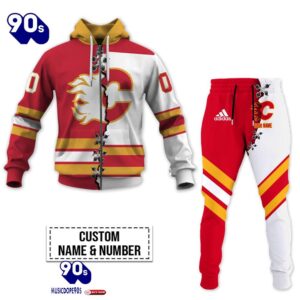 Calgary Flames Personalized NHL Mix Jersey Hoodie Set