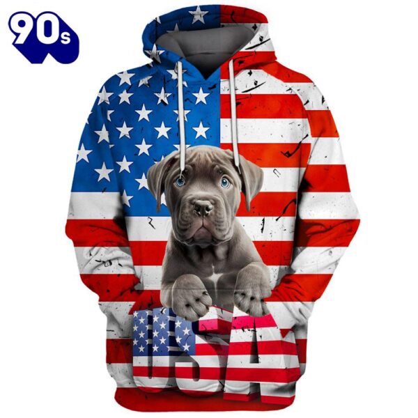 Cane Corso Dog 3D Face Graphic Premium America Flag Hoodie   Gift Christmas