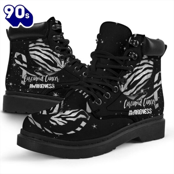 Carcinoid Cancer Awareness Leather Boots Ribbon Butterfly Shoes