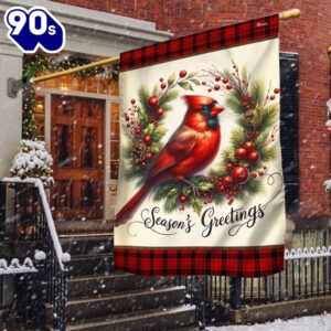 Cardinal Christmas Wreath Flag Decorate…