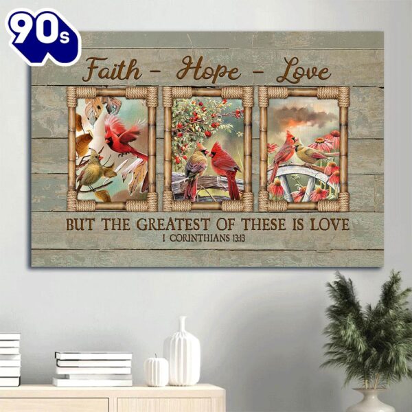 Cardinal Couple Bible Verse Flower Garden Faith Hope Love Canvas Wall Art  Gift Christmas