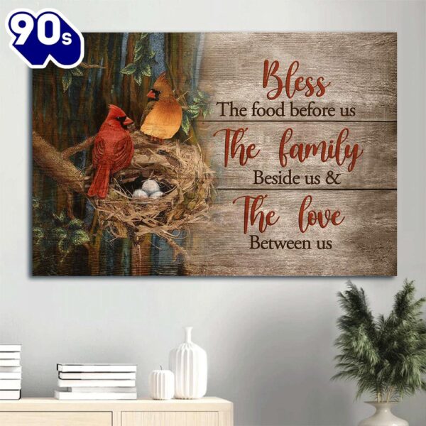 Cardinal Couple. Bird Nest In The Forest Bless The Food Before Us Canvas Wall Art  Gift Christmas