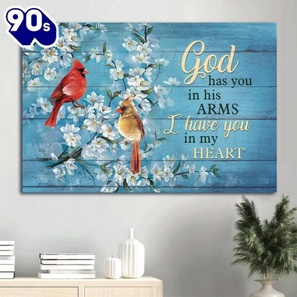 Cardinal Couple Jasmine Painting Blue Background I Have You In My Heart Heaven Canvas Wall Art  Gift Christmas