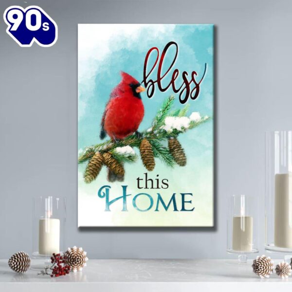 Cardinals Bird Bless This Home Christian Canvas Art    Gift Christmas