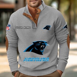 Carolina Panthers Button Up Shirts Stand Collar Long Sleeve Shirt Elbow Patches