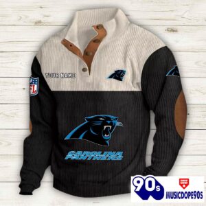 Carolina Panthers Button Up Shirts Stand Collar Long Sleeve Shirt Elbow Patches