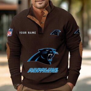 Carolina Panthers Button Up Shirts Stand Collar Long Sleeve Shirt Elbow Patches