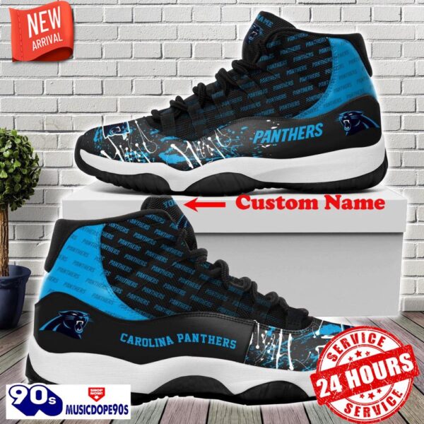 Carolina Panthers Custom Name Air Jordan 11 Sneakers For Fans