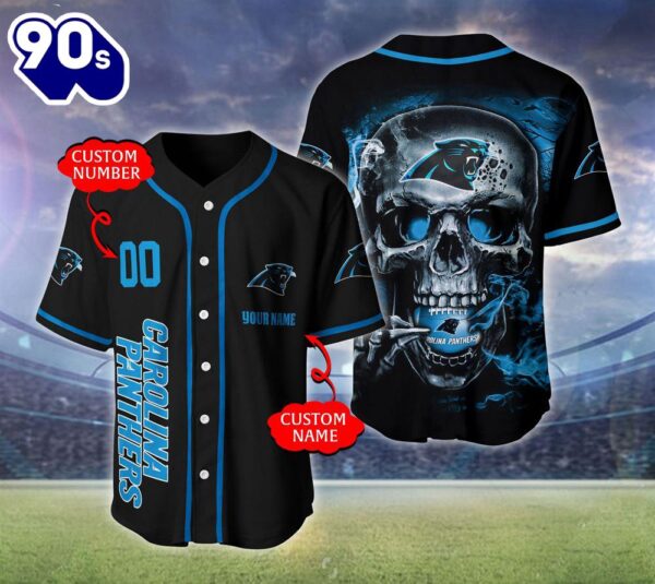 Carolina Panthers NFL Skull Logo Personalized Baseball Jersey