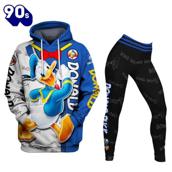 Cartoon Character Donald Duck Hoodie And Leggings Set