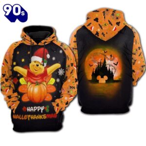 Cartoon Character Hallothanksmas Winnie The Pooh Personalized Custom Name Hoodie