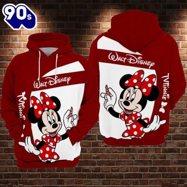 Cartoon Character Minnie Mouse Red Hoodie All Over Printed 3D Unisex Men Women