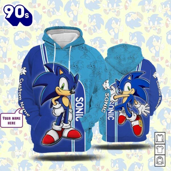 Cartoon Character Sonic Form Hoodie All Over Printed 3D Personalized Custom Name Unisex Men Women