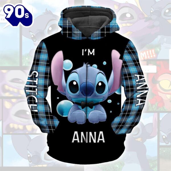 Cartoon Character Stitch Aholic Gingham Hoodie All Over Printed 3D Personalized Custom Name Unisex Men Women