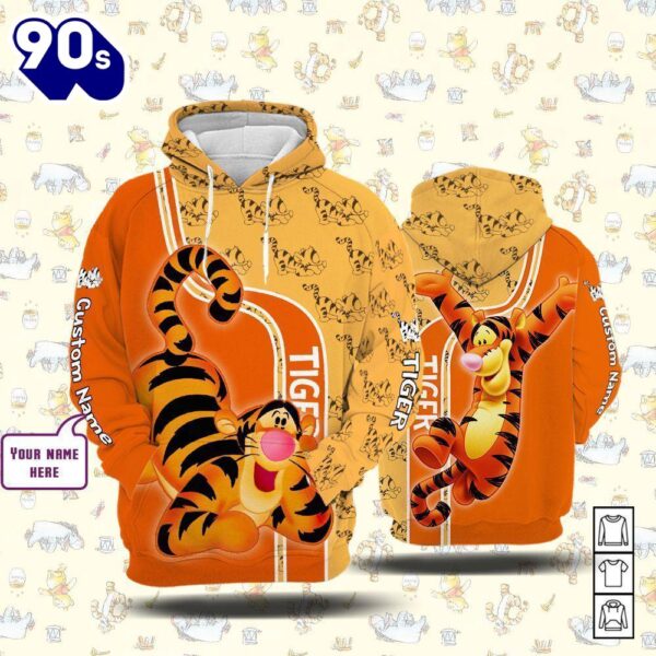 Cartoon Character Tigger Form Hoodie All Over Printed 3D Personalized Custom Name Unisex Men Women