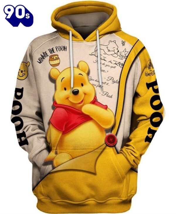 Cartoon Character Winnie The Pooh Button Hoodie All Over Printed 3D Unisex Men Women