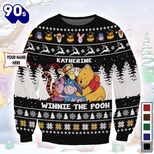 Cartoon Character Winnie The Pooh Christmas Sweater All Over Printed 3D Personalized Custom Name Unisex Men Women